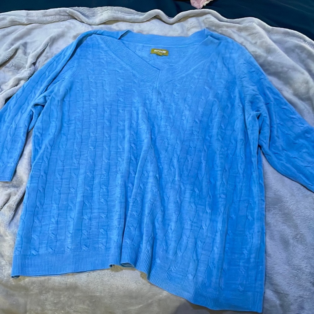Blue elbow length long sleeve sweater